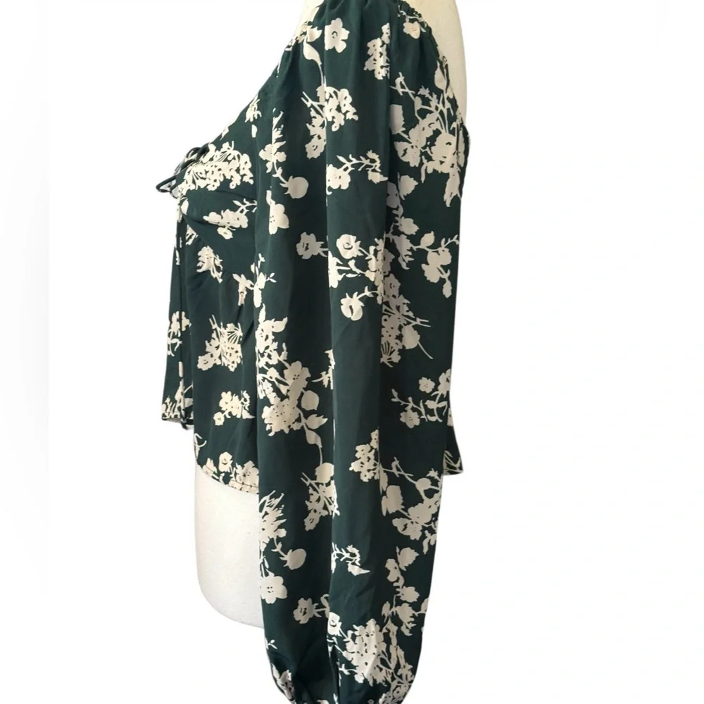 Abercrombie & Fitch Dark Green Floral Square-Neck Peplum Blouse